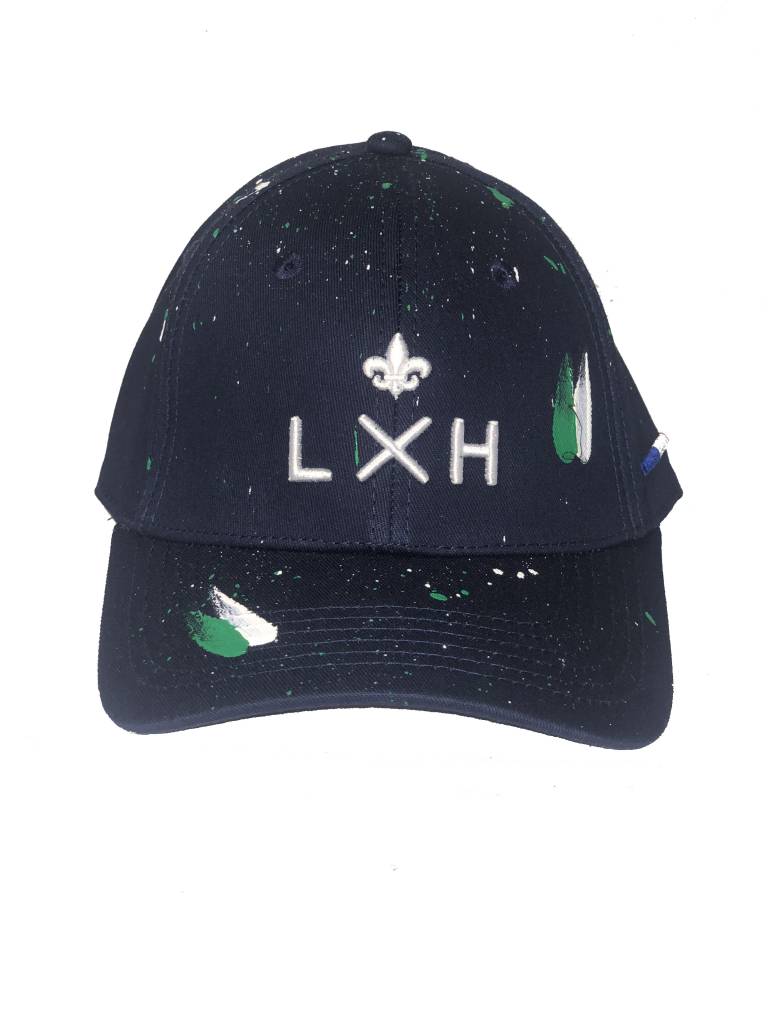 CASQUETTE LXH ART COTON BLEU MARINE PEINTURE BLANCHE ET VERTE