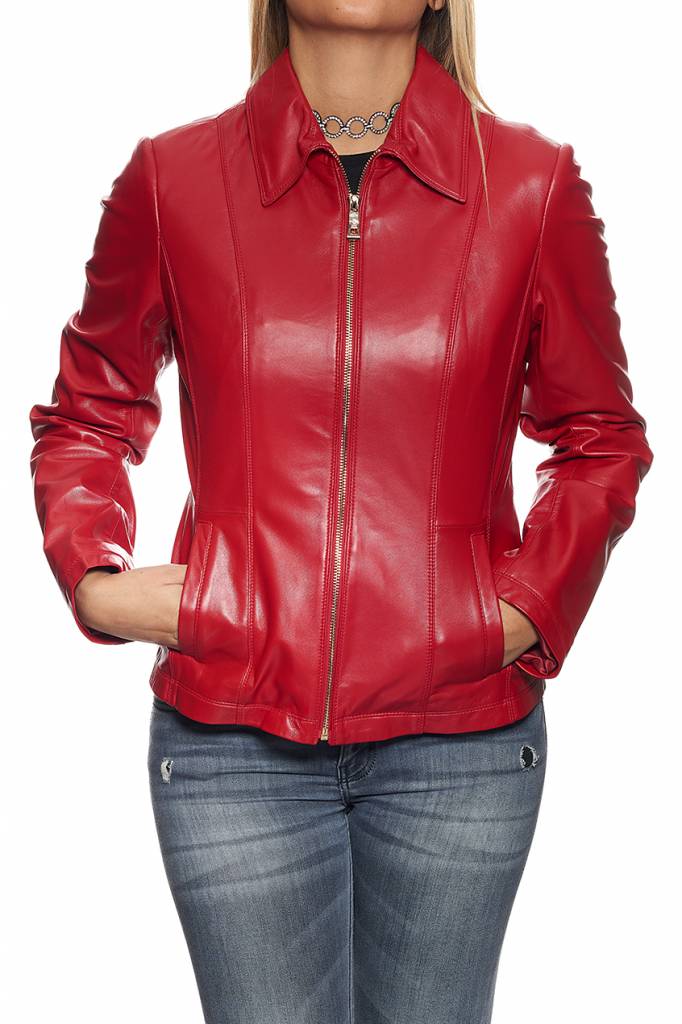 manteau cuir rouge