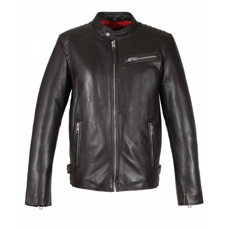 Promo BLOUSON EN CUIR OAKWOOD STEEL MARRON CHOCO pas cher