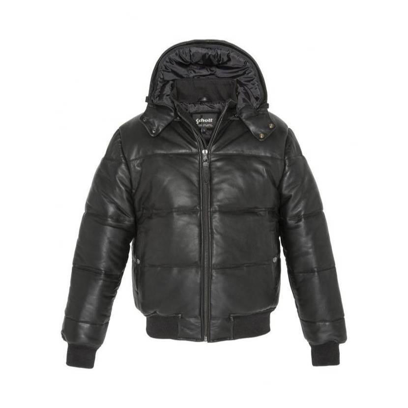 Doudoune a capuche homme lc950x noir schott cuir d agneau Revacuir