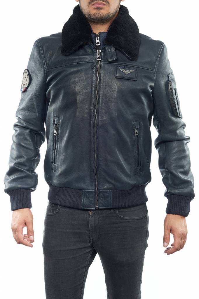 Blouson aviateur collector redskins patrouille de france rafal icon navy grande  taille en exclusivité chez revacuir - Revacuir