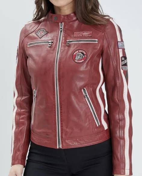 Promo OLA VON BLOUSON CUIR FEMME ROUGE ROSE GARDEN pas cher