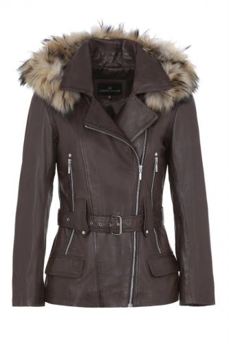 VESTE EN CUIR FOURRURE AMOVIBLE  ANGELICA MARRON 