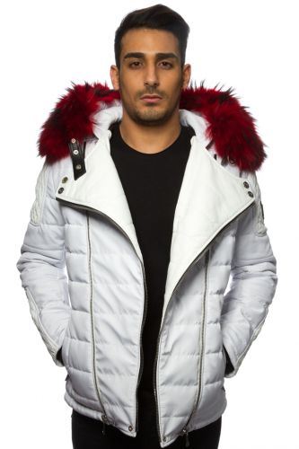 Blouson Homme Horspist Carlton blanc Col rouge.