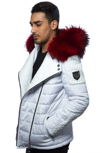 Blouson Homme Horspist Carlton blanc Col rouge.