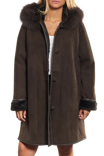 Manteau peau lainée Giovanni Marina marron.