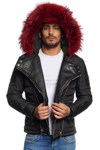 Blouson Homme Horspist Carlton noir col rouge. 
