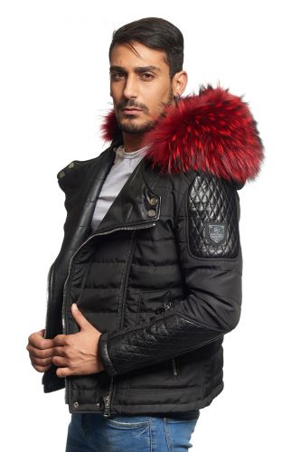 Blouson Homme Horspist Carlton noir col rouge. 