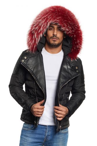 Blouson  Horspist Carlton Noir col rouge clair.