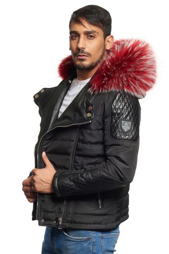 Blouson  Horspist Carlton Noir col rouge clair.