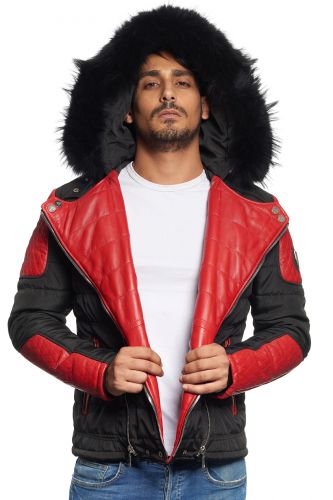 Blouson Homme Horspist Carlton Noir / Rouge col noir. 