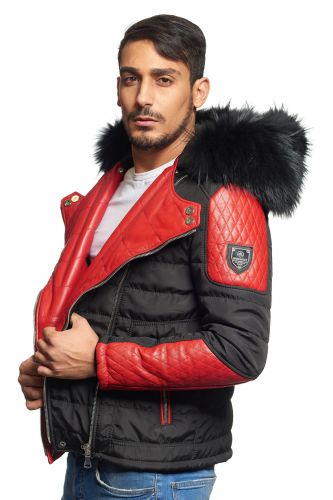 Blouson Homme Horspist Carlton Noir / Rouge col noir. 