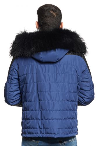 Blouson  Horspist Carlton bleu fourrure col noir.