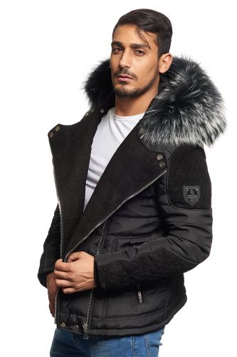 Blouson Horspist Carlton Noir/Daim col Argenté. 