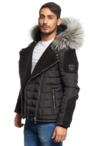 Blouson Horspist Carlton Noir/Daim col gris.