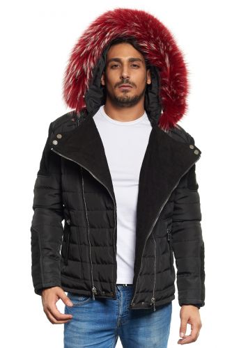 Blouson Horspist Carlton Noir/Daim col rouge clair.