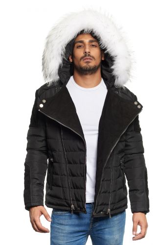 Blouson Horspist Carlton Noir/Daim col blanc.