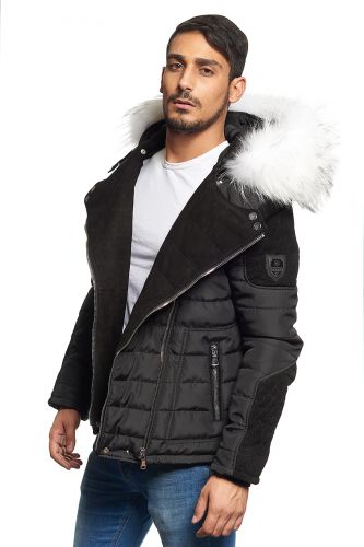 Blouson Horspist Carlton Noir/Daim col blanc.