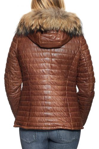 doudoune capuche fourrure en cuir pour femme