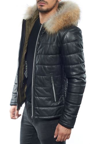 blouson cuir col fourrure