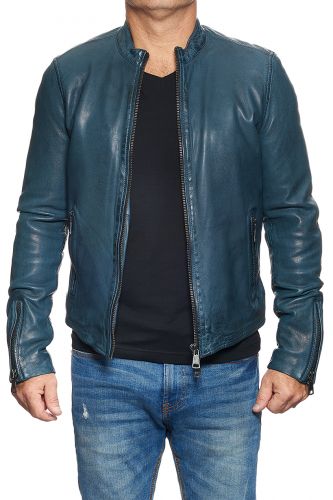 blouson cuir bleu