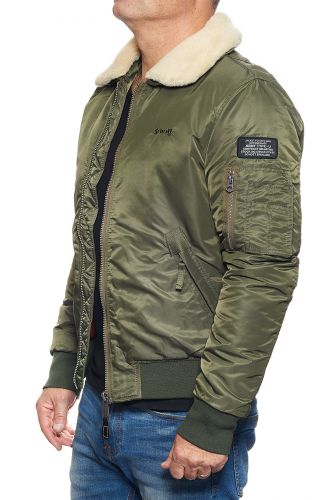 Blouson pilote col fourrure Schott Pilote kaki.