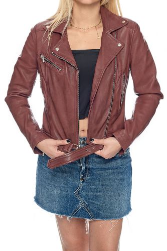 blouson cuir femme bordeaux