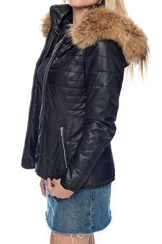 Doudoune cuir Rose Garden pour femme Elinea noir