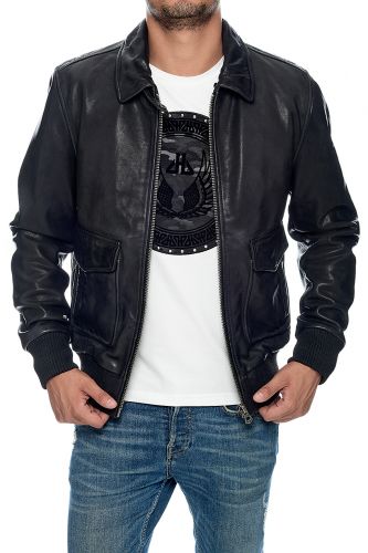 blouson pilote col amovible en cuir pour homme