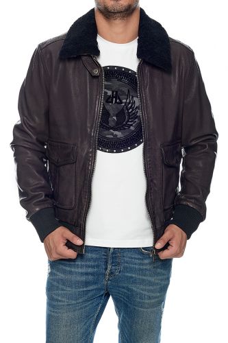 Blouson pilote cuir vachette veg Daytona Blerio marron.