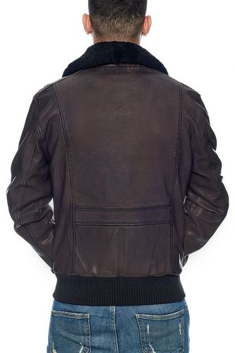 Blouson pilote cuir vachette veg Daytona Blerio marron.