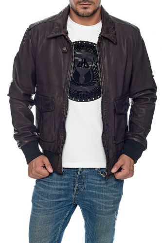 Blouson pilote cuir vachette veg Daytona Blerio marron.