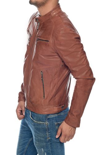 blouson cuir marron