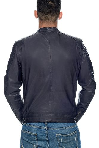 blouson cuir bleu pour homme
