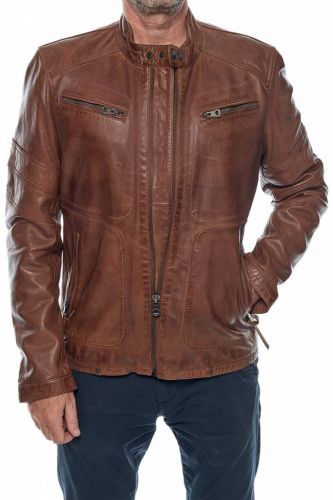 Blouson Cuir GRANDE TAILLE  Redskins Homme Leeron Mojito Cognac.