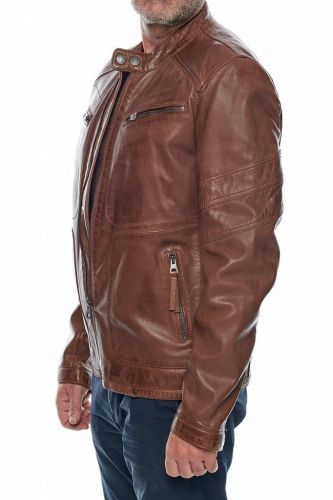 Blouson Cuir GRANDE TAILLE  Redskins Homme Leeron Mojito Cognac.