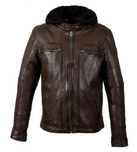 DRINK BLOUSON CUIR OAKWOOD HOMME CAPUCHE AMOVIBLE MARRON