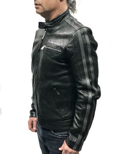 blouson en cuir avec bandes sur la manche