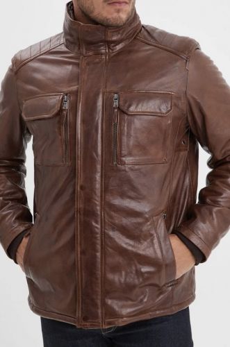 BLOUSON PITT COL AMOVIBLE MARRON DOUBLURE AMOVIBLE