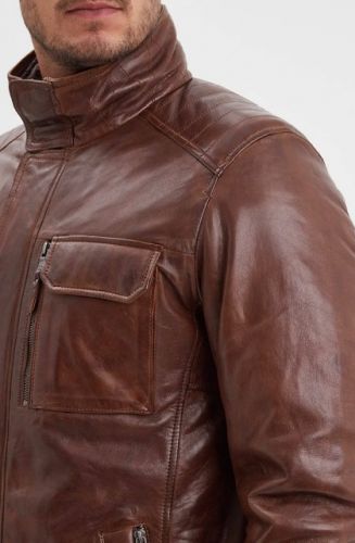 BLOUSON PITT COL AMOVIBLE MARRON DOUBLURE AMOVIBLE