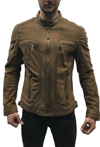 blouson coupe slim fit en cuir pour homme