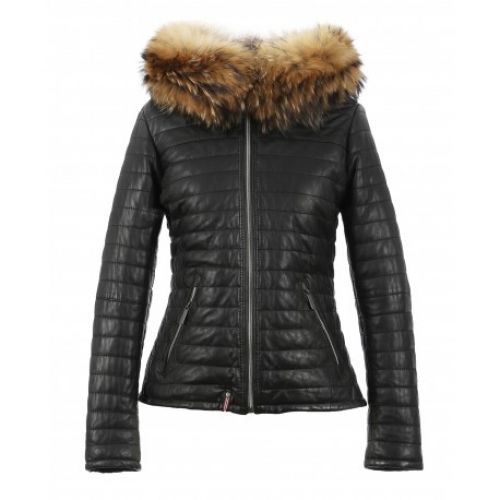 happy cuir doudoune oakwood avec fourrure