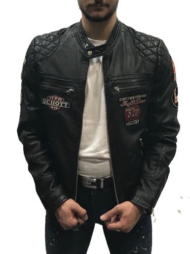 BLOUSON CUIR SCHOTT SPYDER MOTARD BADGE
