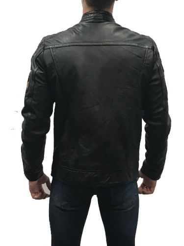 BLOUSON CUIR SCHOTT SPYDER MOTARD BADGE