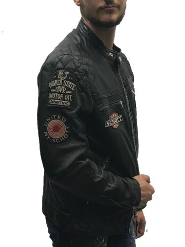 BLOUSON CUIR SCHOTT SPYDER MOTARD BADGE