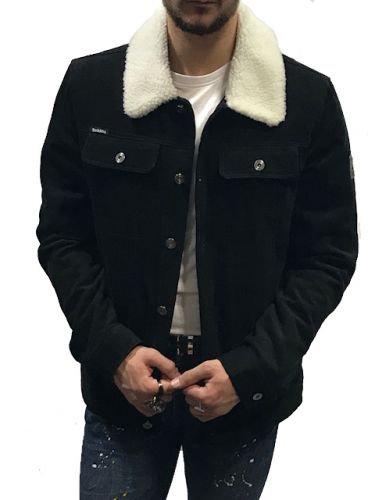 veste forme en jeans fourré noir