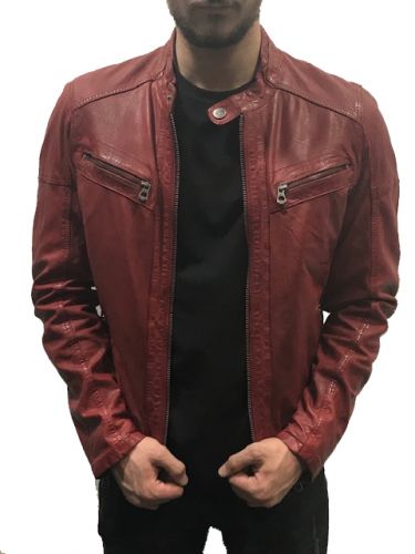 Blouson cuir homme Daytona COLLINS LAMB MOTIF RED