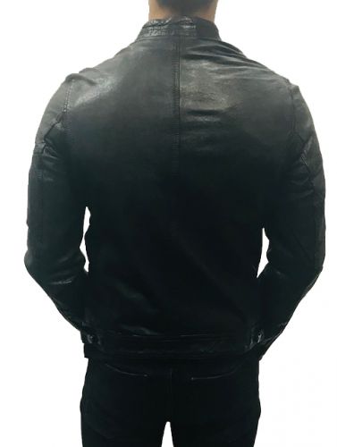 collins blouson col moto en agneau lavé