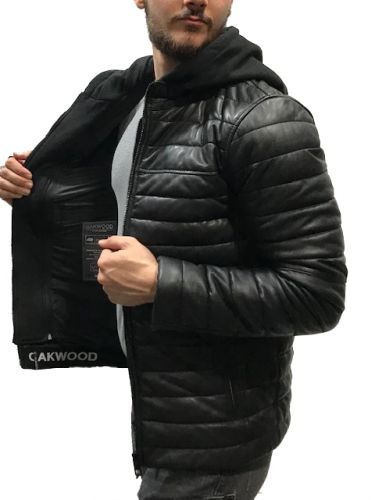 BLOUSON MAESTRO CUIR OAKWOOD NOIR CAPUCHE AMOVIBLE