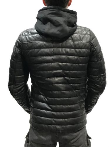 BLOUSON MAESTRO CUIR OAKWOOD NOIR CAPUCHE AMOVIBLE